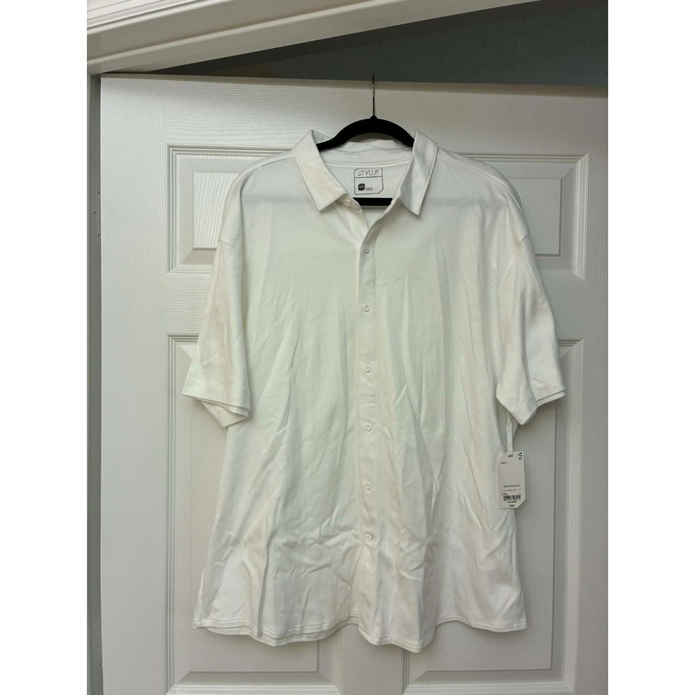 Stylus Men's White‎ Button Front Shirt XXL Short Sleeve Casual NWT